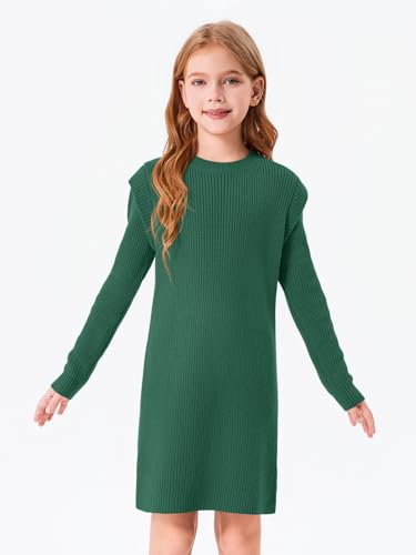 Haloumoning Girls Long Sleeve Sweater Dress Kids Casual Crewneck Knitted Pullover Jumpers 5-14 Years3