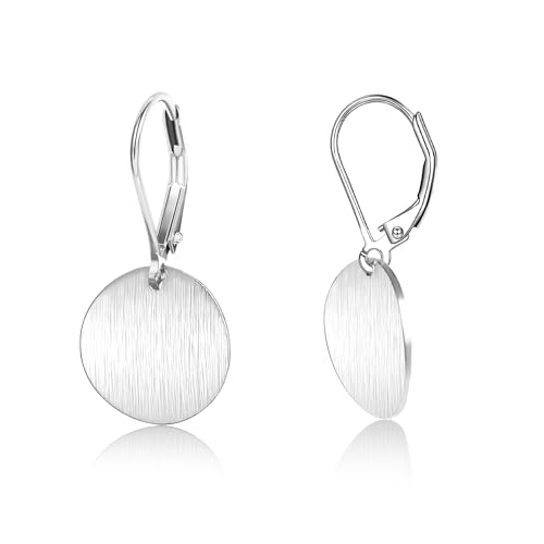 LANCHARMED 14K Gold Dangle Earrings for Women,Lightweight Circle Disc Coin Geometric Flat Brushed Drop Earrings, Hypoallergenic Leverback Earrings S925 Jewelry