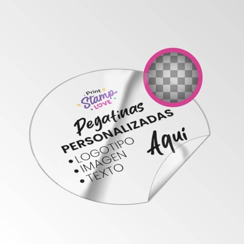 Pegatinas Transparentes Redondas Personalizables - Vinilo Transparente Adhesivo, Pegatinas Personalizadas con Logo, Imagen, Foto o Texto para Publicidad, Comunion, Boda, Bautizo - 10 Medidas (4cm ø)