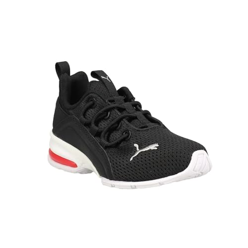 PUMA Unisex-Child Axelion Mesh Sneaker, 12.5Little Kid, Black Silver-High Risk Red3