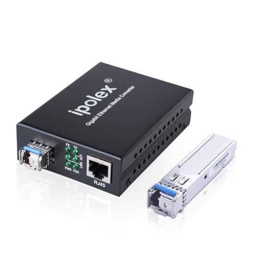 Image of ipolex A Pair of Bidi Gigabit Single-Mode LC Fiber to Ethernet Media Converter, with BiDi SFP LX Module, 1310nm /1550nm, SMF, up to 20-KM, 1.25G Fiber Media Converter,1000Base-LX to 10 /100 /1000Base-TX