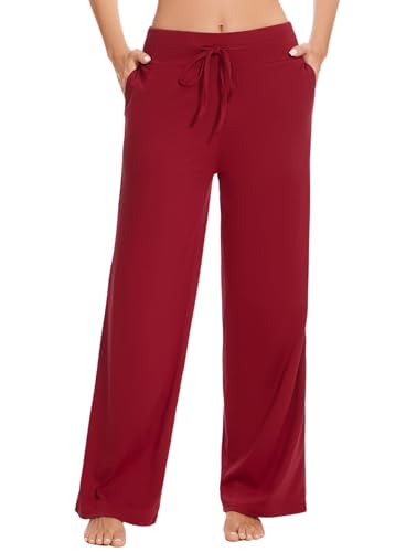 Image of LOCUBE Women's Pajama Pants, Soft Comfy High-Waist Wide-Leg Lounge Pants with Drawstring and Pockets