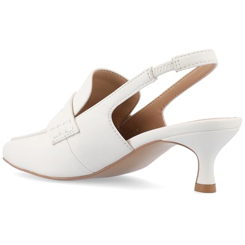 Journee Collection Womens Amory Penny Loafer Dress Pumps Cushioned Kitten Heel Sling Back Pull On Square Toe Shoes White 8.5 Wide WOMENS US4