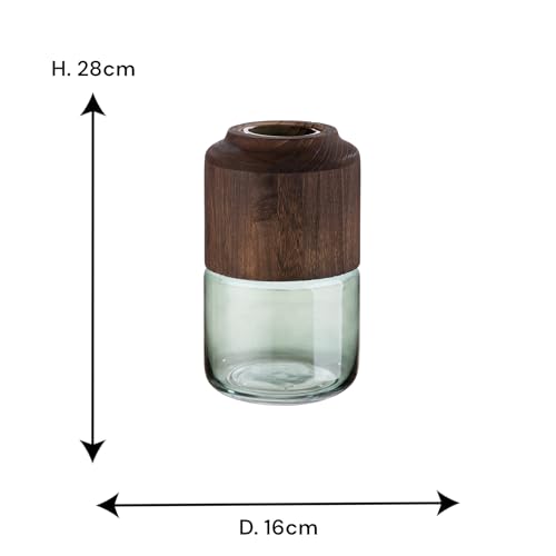 GILDE Decorative Glass Vase, Made of Glass and Wood, Decorative Autumn Living Room Gift for Women, Colours: Brown Green - Image 2