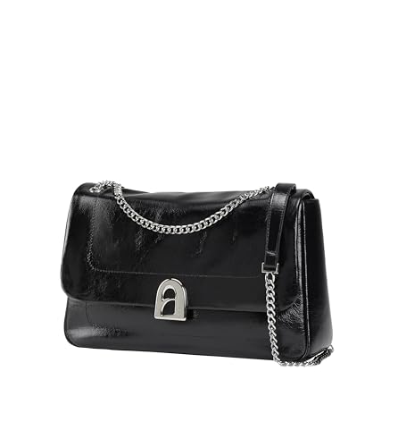 LA FESTIN Designer Small Shoulder Bag for Women, Trendy Crossbody Purse with Chain Strap, Black Leather Handbag