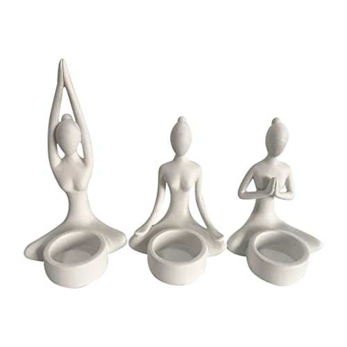 Sagebrook Home 17142-01 7 Inch Set Of 3 Yoga Candle Holder - Polyresin White Seated Women Votive Candle Holder cover