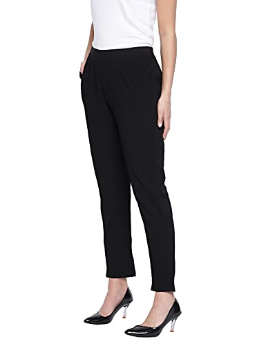 Image of oxolloxo Women Regular Fit Polyester Pencil Solid Casual Black Pant