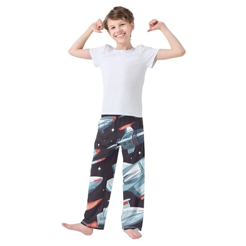 ZZXXB Cartoon Spaceship Boys Long Pants Soft Trousers Elastic Waist Kids Lounge Bottoms with Pockets S-XL3