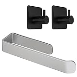 VOLTGY- Toallero de Baño sin Taladro de 30CM Plateado. Incluye 2 Ganchos Adhesivos Negros. Toallero Adhesivo para Baño con Pegatina 3M.