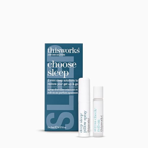 This Works Choose Sleep Gift Set - Travel Size Kit with Soothing Duo of Deep Sleep Pillow Spray and Stress Check Roll On for Relaxation - Self Care and Sleep Gifts for Women