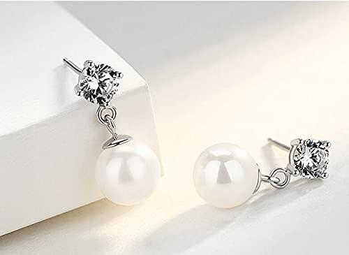 Pearl Earrings for Women, 925 Sterling Silver with Austrian Crystals Diamond Stud Pearl Drop Earring