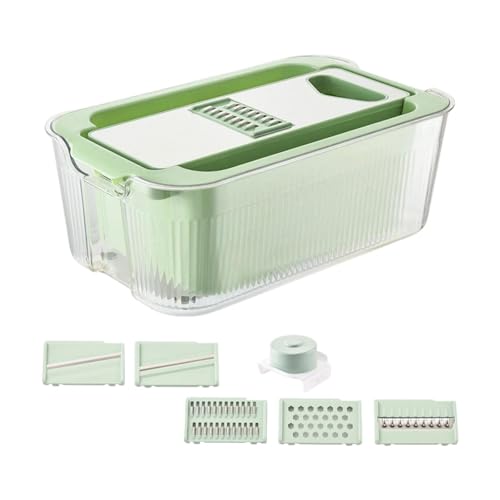 JISADER Mandolina Multifuncional para Cocina, cortadora de Patatas y Zanahorias con Cesta de Drenaje, cortadora en, Verde con 6 Cuchillas