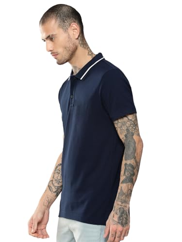 Image of LEOTUDE Men's Honeycomb Nylon Regular Fit Plain Polo T-Shirt