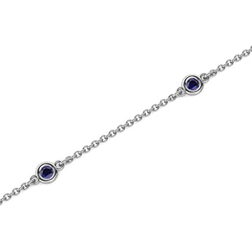Trijewels Blue Sapphire 5 Station Petite Bracelet 0.26 Ctw 14K White Gold #TOP1