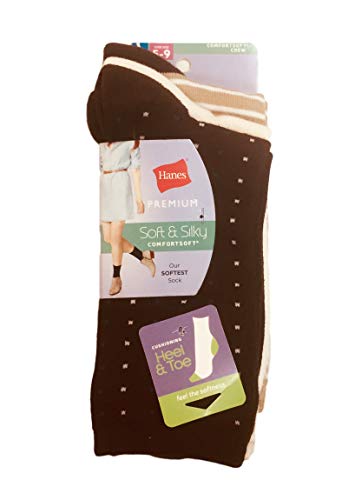 Hanes Women's ComfortSoft Cushion Crew Socks 3-Pack, brown pindot, 9-11 (Shoe Size 5-9)