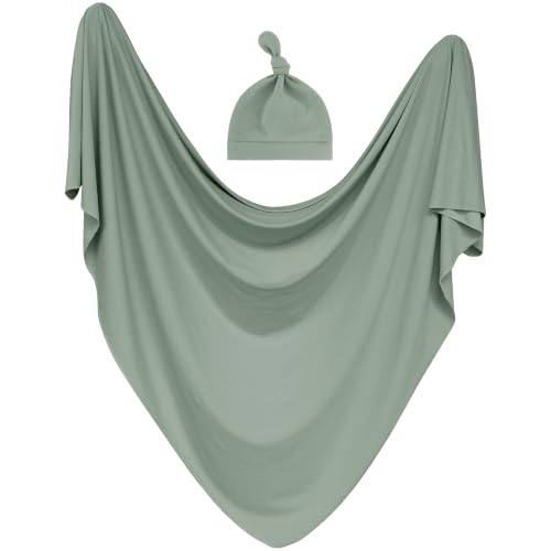 Image of MairMore Newborn Swaddle Blanket & Beanie Set, Baby Receiving Blanket | Soft & Stretchy, 47 x 47 In, Baby Blanket with Hat & Name Sign for Photoshoot, Coming Home Outfit, Boys & Girls