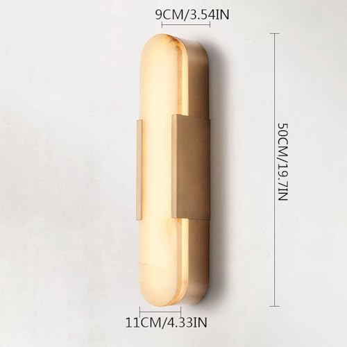 Image of 19.7 inch Natural Alabaster Wall Sconce Modern Brass Bedroom Bedside Marble Wall Lamp for Bathroom Indoor 7W LED Mirror Wall Light Vanity Light Fixtures Perfect for Hallway Living Room 3000K