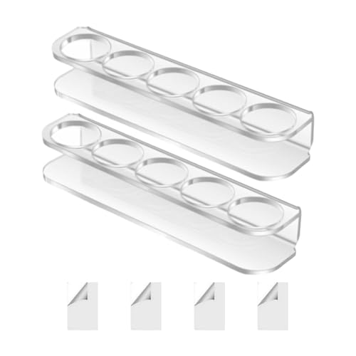 Soporte de botellas de acrílico, juego de 2 estantes de botellas para frigorífico, almacenamiento en 5 ranuras con adhesivos de doble cara, contenedor de pared, organizador de refrigerador con diseño