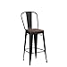 Yongqiang 30 inch Bar Stools Set of 4 Black Metal Bar Height Stools Kitchen Island Barstools Industrial High Back Bar Chairs with Large Wooden Seat