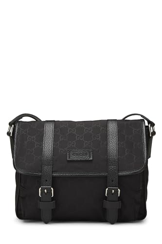Pre-Loved Black GG Nylon Flap Messenger Small, Black