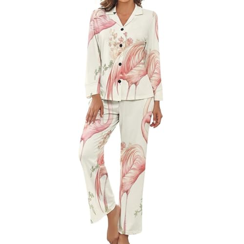 Ensemble de pyjama flamant rose pour femme et fille avec chemise longue et pantalon de nuit