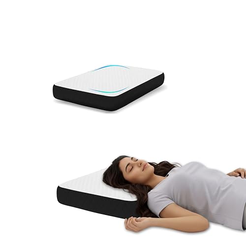 Image of Cervical Pillow for Neck Pain Relief, High Density Memory Foam, 50x30x6 cm, Luxury Breathable Cover with Zipper, Orthopedic Support for Aligned Spine, Bedding Unit, White and Black