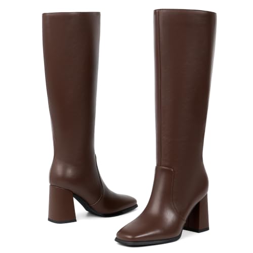 Image of Modatope Knee High Boots Women Square Toe Chunky Heel Fashion Tall Boots | Block Heel Gogo Boots with Side Zipper,Fashion Heeled Fall Winter Boots,Long Dressy Boots for Women