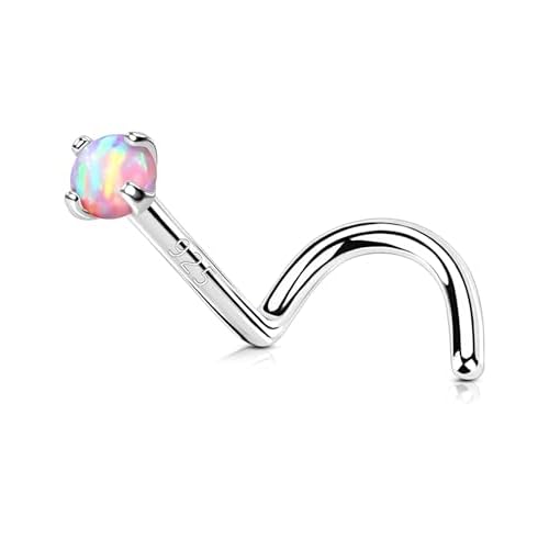 OUFER 925 Sterling Silver Nose Rings Studs, 20G Nose Nostril Piercing Jewelry, 2mm Round Opal Tiny Silver Nose Rings For Women Men-New purple opal
