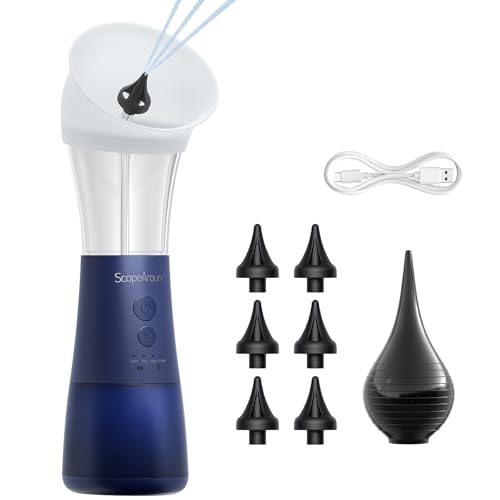 ScopeAround Electric Ear Cleaner w/Water Temperature Sensor, Ear Cleaning Kit, Earwax Removal Tool w/ 4 Pressure Modes, IPX6 Ear Irrigation Flushing Kit, One-Piece Tank, Blue