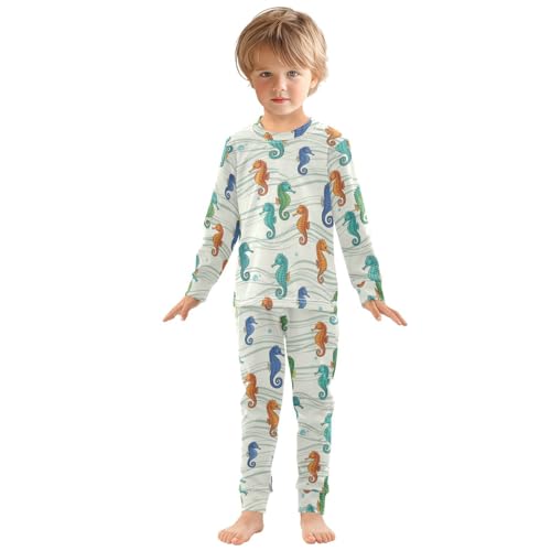 Pajama Sets Long Sleeve Seahorse Pattern with Colors Soft Comfy Sleepwear 2 Piece PJS 3-8T2