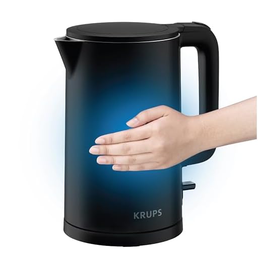 KRUPS 1.5L Electric Kettle Stainless Steel Cool Touch Interior, Fast Boiling, One Cup in 80 Seconds, Double Wall, Auto Off, Keep Warm, Hot Water Kettle Electric, Cordless, Black