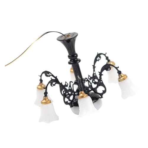 iplusmile ミニチュア天井ランプ ブラック ミニハウス用シャンデリア 照明 インテリア装飾 模型吊灯 用家具オーナメント