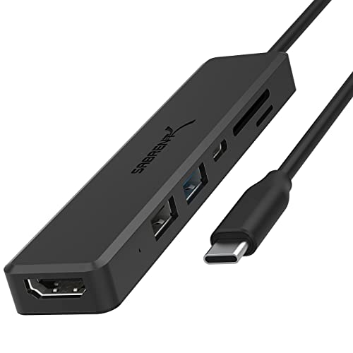 SABRENT Hub USB tipo C com várias portas com HDMI 4K | Entrega de energia (60 Watts) | 1 porta USB 3.0 | 1 porta USB 2.0 | leitor de cartão SD/microSD (HB-TC6C)