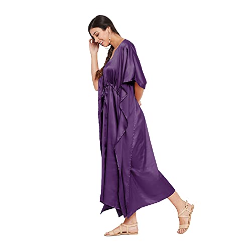 Oussum Women’s Plus Size Kaftan Dress – Solid Satin Maxi Nightgown with Kimono Sleeves, Comfortable Lounge Wear & Nightwear3