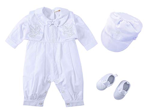 Bow Dream Baby Boy's 4 Pcs Set Christening Baptism Outfits White Long Sleeve 0-3 Months