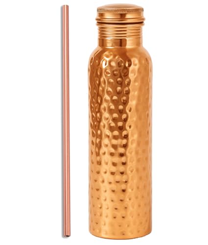 Comparison: Best Copper Water Bottle For Health 3 Taluka 34 OZ/1000 ML Pure Copper Hammered Water Bottle With Copper Straw Leak Proof Design Vessel For Drinking Ayurveda Health Benefits Pitcher For Sport Fitness Yoga