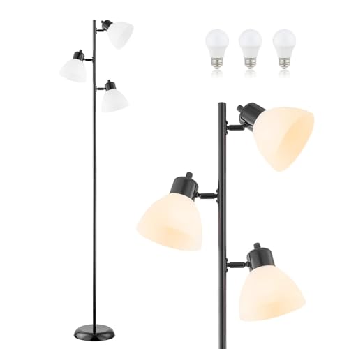 LTGSRC Modern Tree Floor Lamp for Living Room Bedroom Tall Pole Standing Lamps with 3 Adjustable Rotating Heads for Office Decor Corner Reading Indoor 3 Bright Lights LED Bulbs Included (Black)