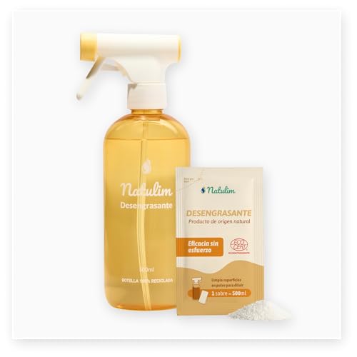 Natulim Pack Desengrasante - Elimina Grasa y Suciedad de Forma Rápida y Natural - Set de pulverizador Recargable 500 ml + 2 Sobres de Recarga (1 Sobre = 500 ml).