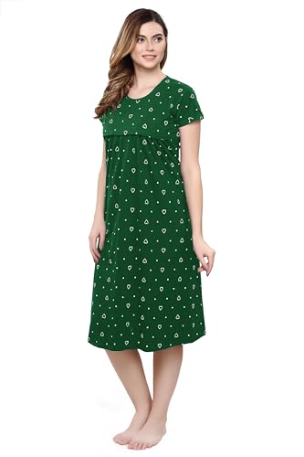 Image of TIGYWIGY Women's Cotton Printed Knee Length Maternity /Feeding /Nursing Nighty (Medium, Olive1)