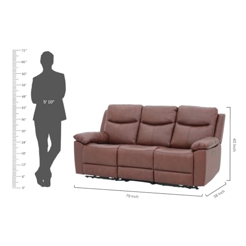 Image of Royaloak Dallas American Half Leather Power Motion 3 Seater Recliner Sofa | Comfortable Recliner for Living Room with Tufted Design, Padded Armrests, USB Port,Pocket Springs & Heavy-Duty Metal Support