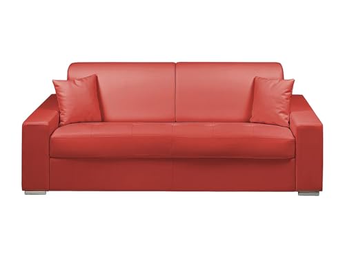 Vente-unique - Canapé 4 Places Convertible Express en Simili EMIR - Rouge - Couchage à Lattes Larges 160 cm - Matelas 14 cm
