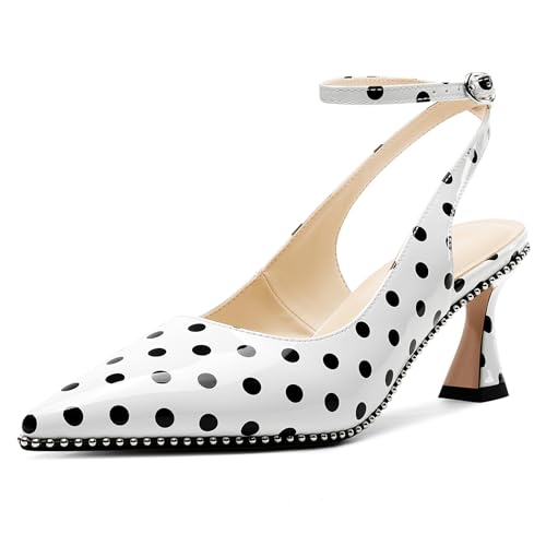 Image of NobleOnly Womens Slingback Heels Beaded Pumps Ankle Strap Pointed Toe Kitten Heels Dress Shoes 2.6 Inches