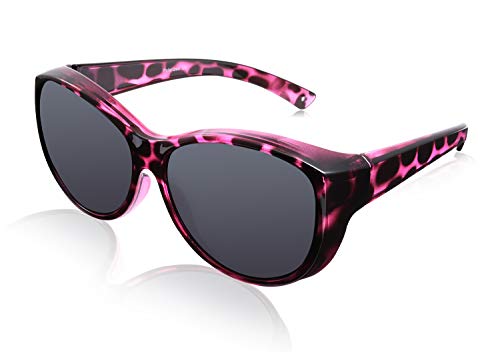 Br'Guras Polarized Oversized Fit over Sunglasses Wear over Prescription with Purple Leopard Frame