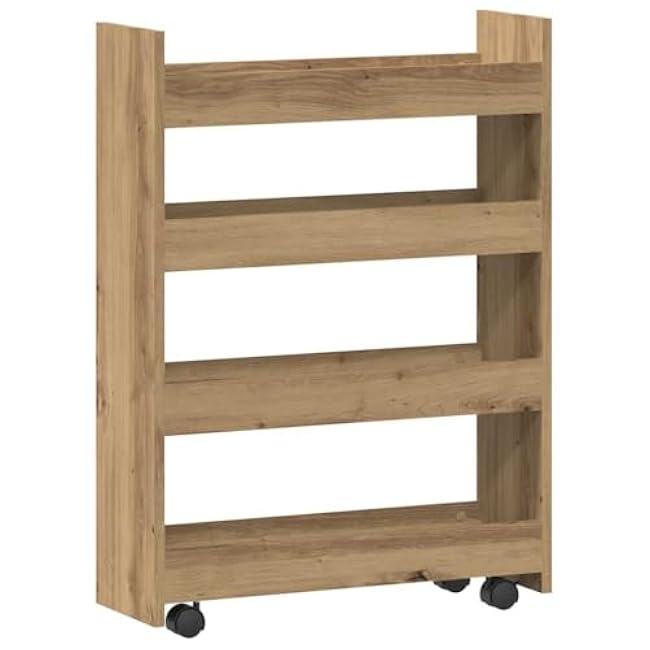 CHARMMA Narrow Storage Trolley 4 Tier Artisian Oak Engineered Wood,Kitchen & Dining Trolleys, Brown, 23.81kg-plme7mOm