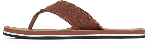 Tommy Hilfiger Herren Flip Flops Leather Beach Sandal mit Fransen, Braun (Winter Cognac), 44