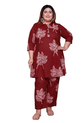 Image of NISHIRE Women's Cotton Floral Co-ord Kurta Set, Plus Size Stylish Ethnic Wear Set