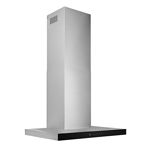 Broan-NuTone 30" T-Style Chimney Range Hood with LED Lighting, Convertible Wall-Mount Kitchen Chimney Vent Hood, 450 Max CFM, Stainless Steel/Black