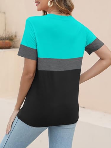 ORANDESIGNE Women’s T Shirts Short Sleeve Color Block Tops Casual Summer Fashion Tees2