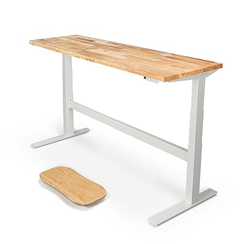 Image of UPLIFT DESK - V2 Rubberwood Butcher Block (72 x 24 inch) 1.5 inch Desktop Standing Desk, Height Adjustable Commercial Frame (White), Advanced Keypad, Wire Grommets, Wire Tray, Rocker Board