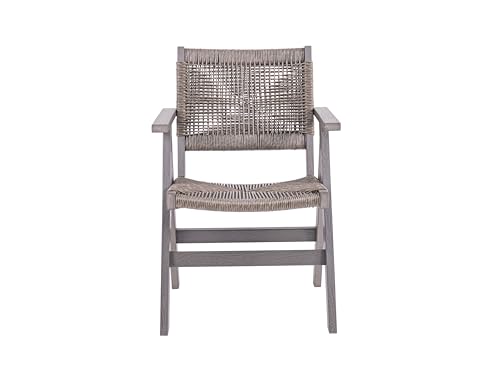 HIPS Outdoor Folding Chair with Woven Rope Seat & Back, Set of 2, Weather Resistant Patio Dining Chair with Armrests for Deck, Backyard, Garden, Poolsidee (Carbon Grey)
